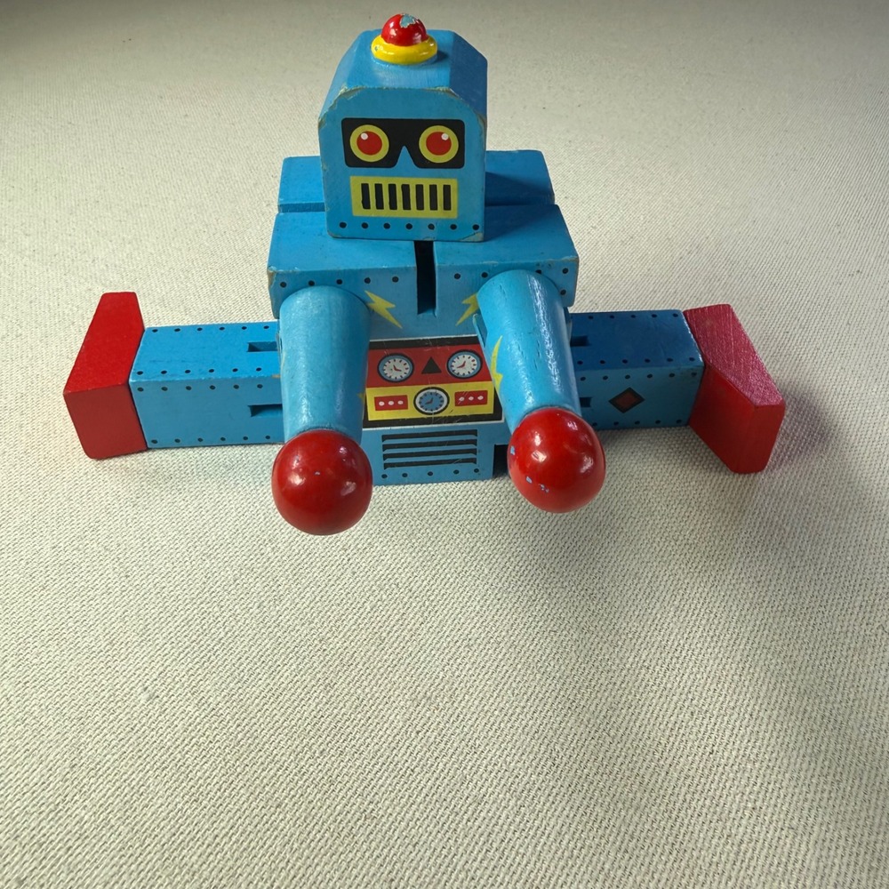 Original Toy Company Wooden Robot Blue Red Poseable Retro Toy GT304 2013 - Picture 5 of 12